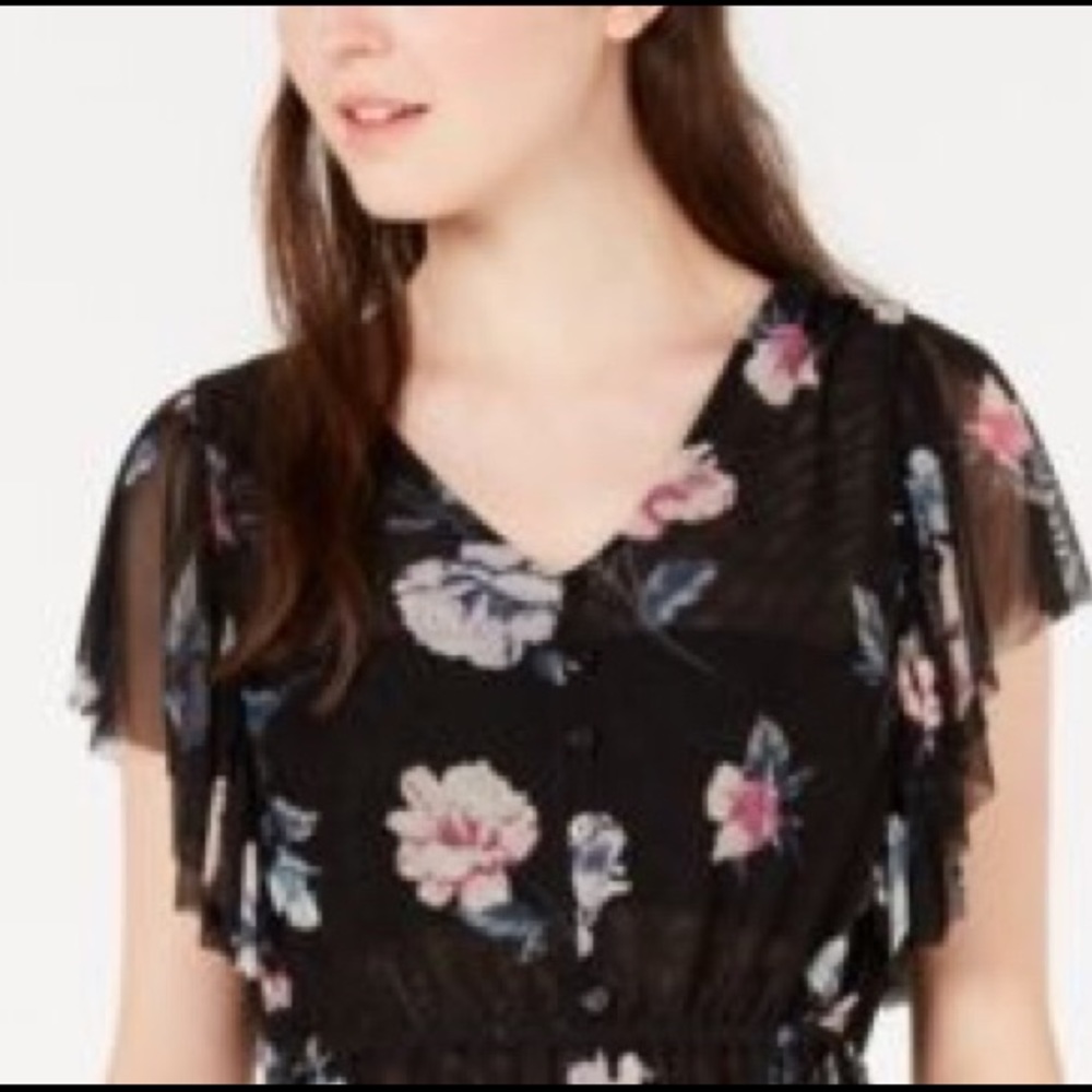 American rag black floral mesh string flutter top